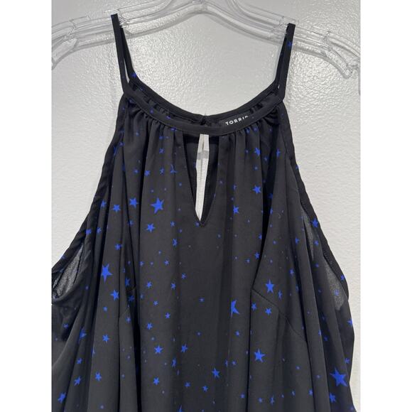 Torrid Georgette Cold Shoulder Blouse Women’s Size 1 1X Black Blue Star Print - Picture 4 of 12